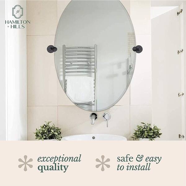 24x36 inch Frameless Oval Pivot Wall Mirror with Gold Rounded Wall